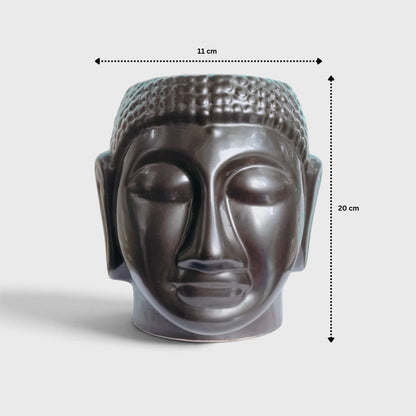 Black Buddha Face Ceramic Planter – Peaceful Living Room Flower Pot with Drainage Hole ( 11×20 cm )