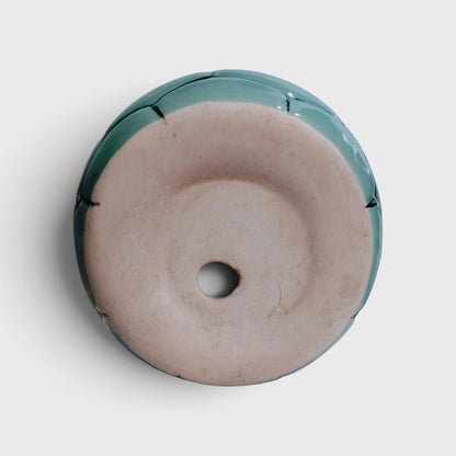 Teal Football Shaped Ceramic Flower Pot with Drainage Hole ( 10×11 cm )