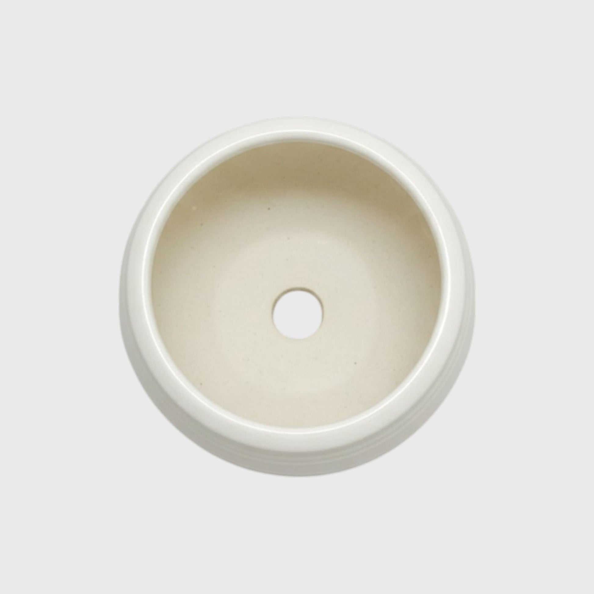 White Ribbed Round Ceramic Planter Pot – 3x3 Inch with Drainage Hole