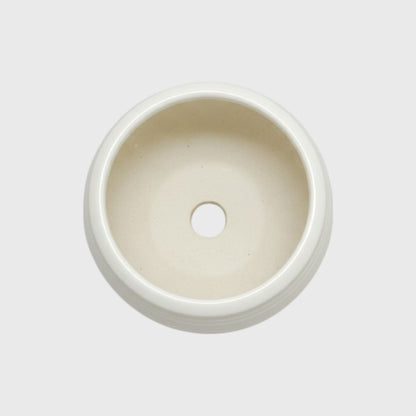 White Ribbed Round Ceramic Planter Pot – 3x3 Inch with Drainage Hole