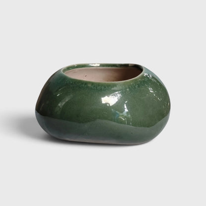 Pebble Shaped Ceramic Planter with Drainage Hole ( 9×7 cm)