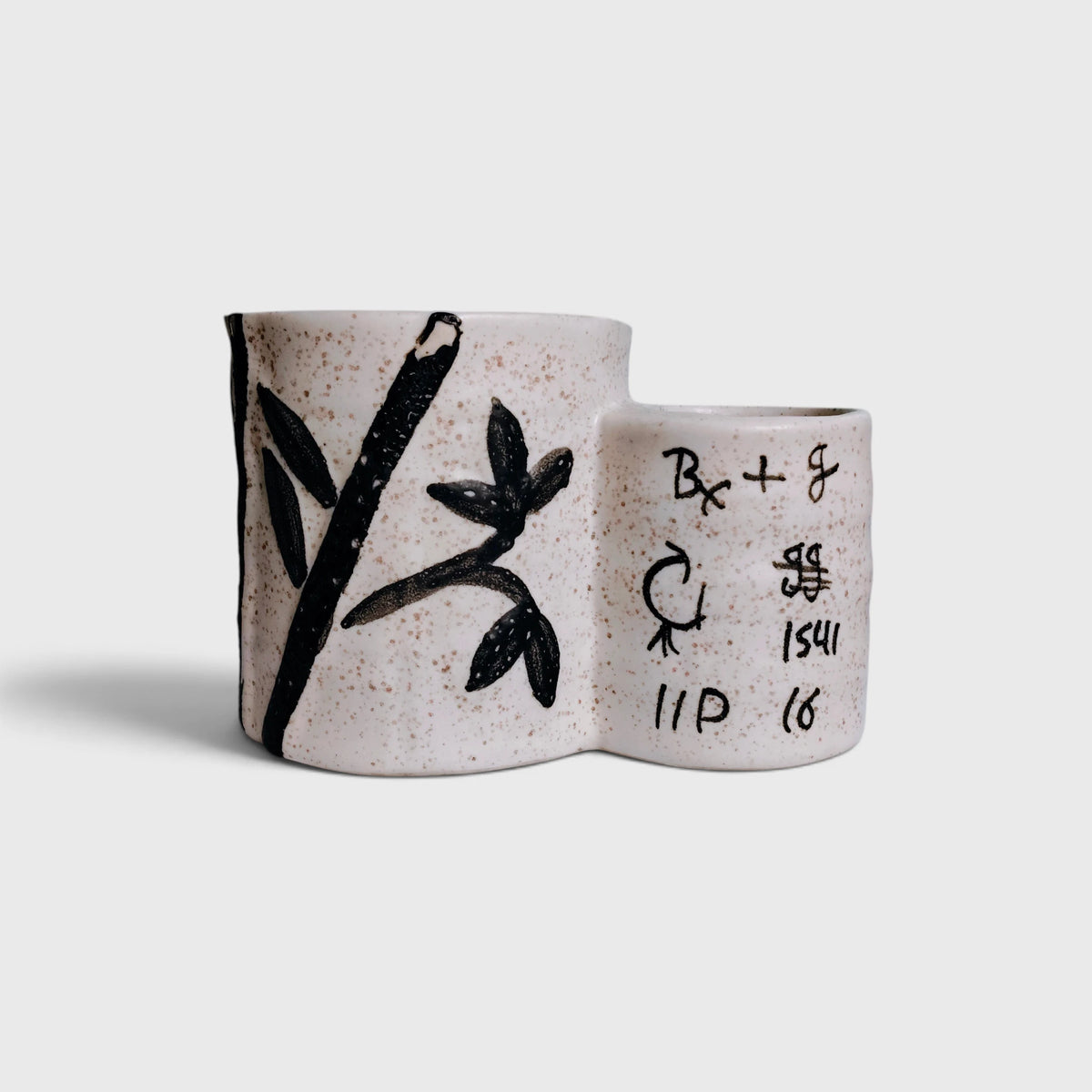 Twin Grove Hand-Painted Ceramic Planter & Holder ( 10x11 cm )