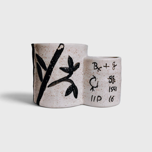 Twin Grove Hand-Painted Ceramic Planter & Holder ( 10x11 cm )