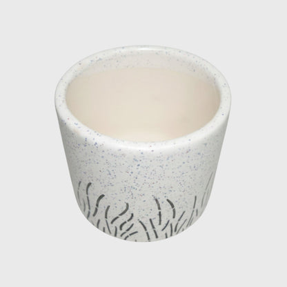 White Speckled Ceramic Planter – Black Grass Design with Drainage Hole (4×3.3 in)