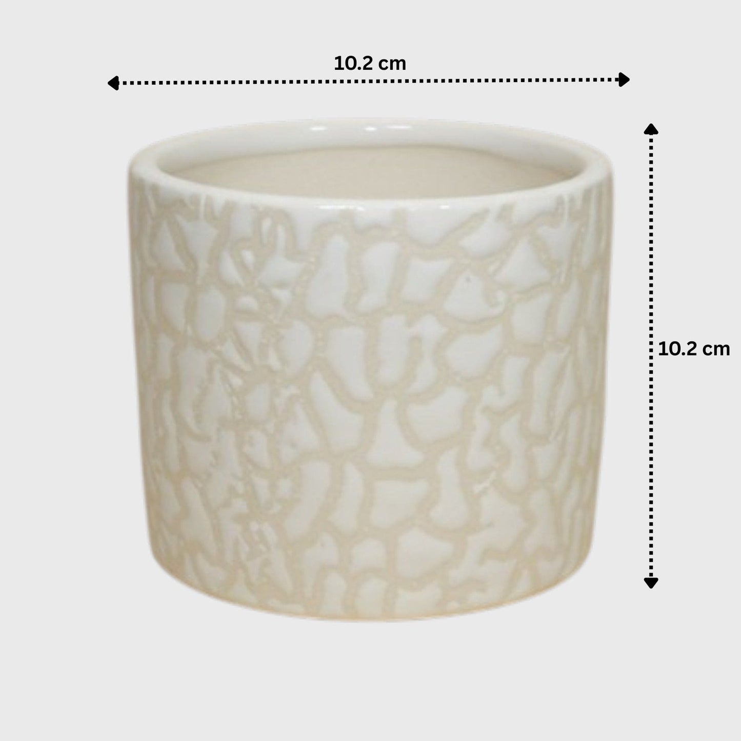 White Ceramic Planter – Textured Abstract Pattern with Drainage Hole (4×4 in)