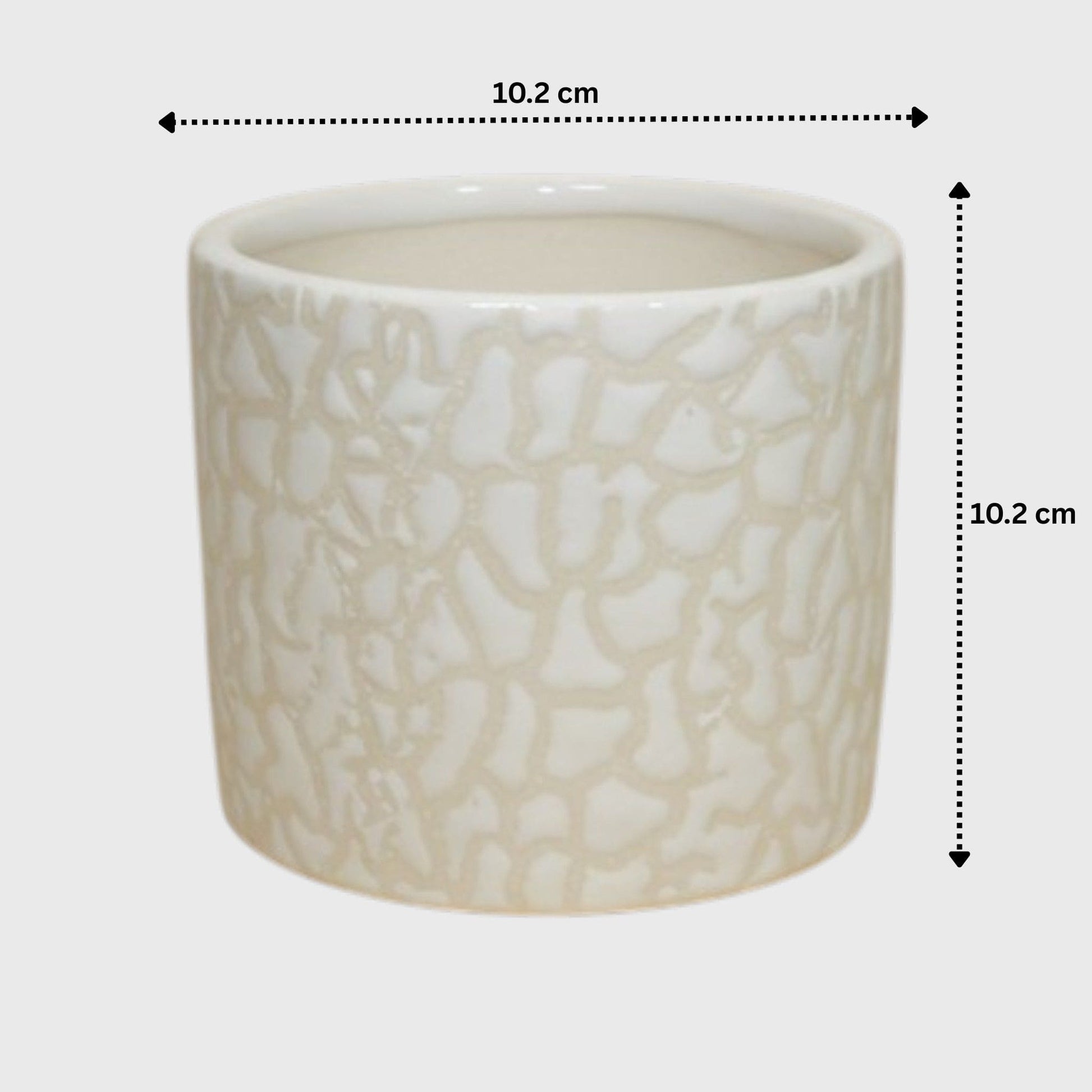White Ceramic Planter – Textured Abstract Pattern with Drainage Hole (4×4 in)