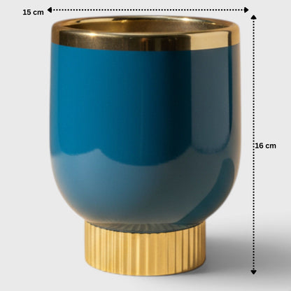Aurelius Round Ceramic Planter – Blue & Gold Finish (6×6.5 in) | Imported Ceramic Pots