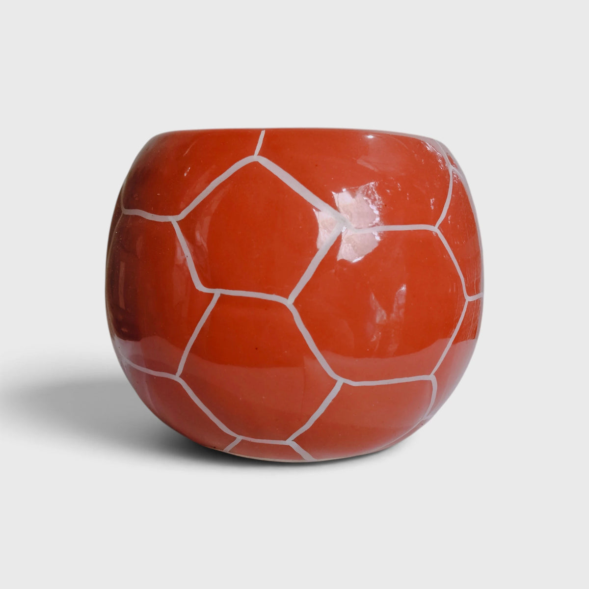 Orange Football Shaped Ceramic Flower Pot with Drainage Hole (7 × 9 cm)