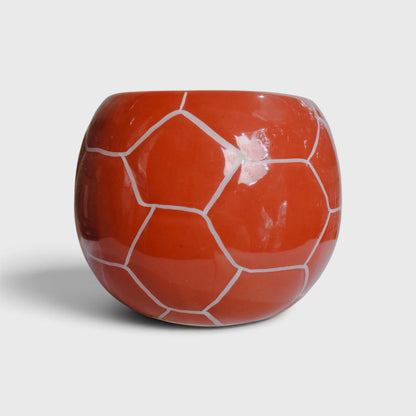 Orange Football Shaped Ceramic Flower Pot with Drainage Hole (7 × 9 cm)