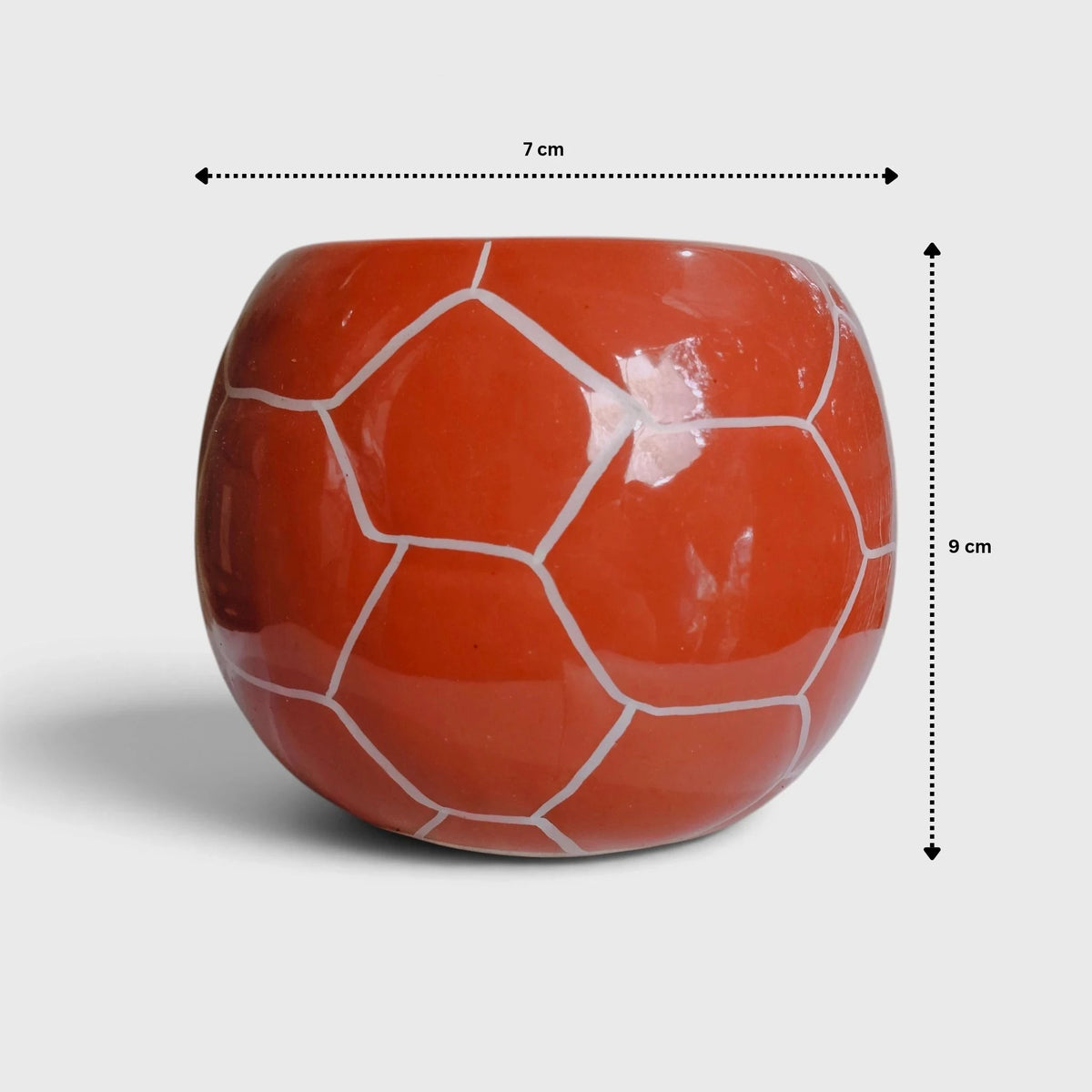Orange Football Shaped Ceramic Flower Pot with Drainage Hole (7 × 9 cm)