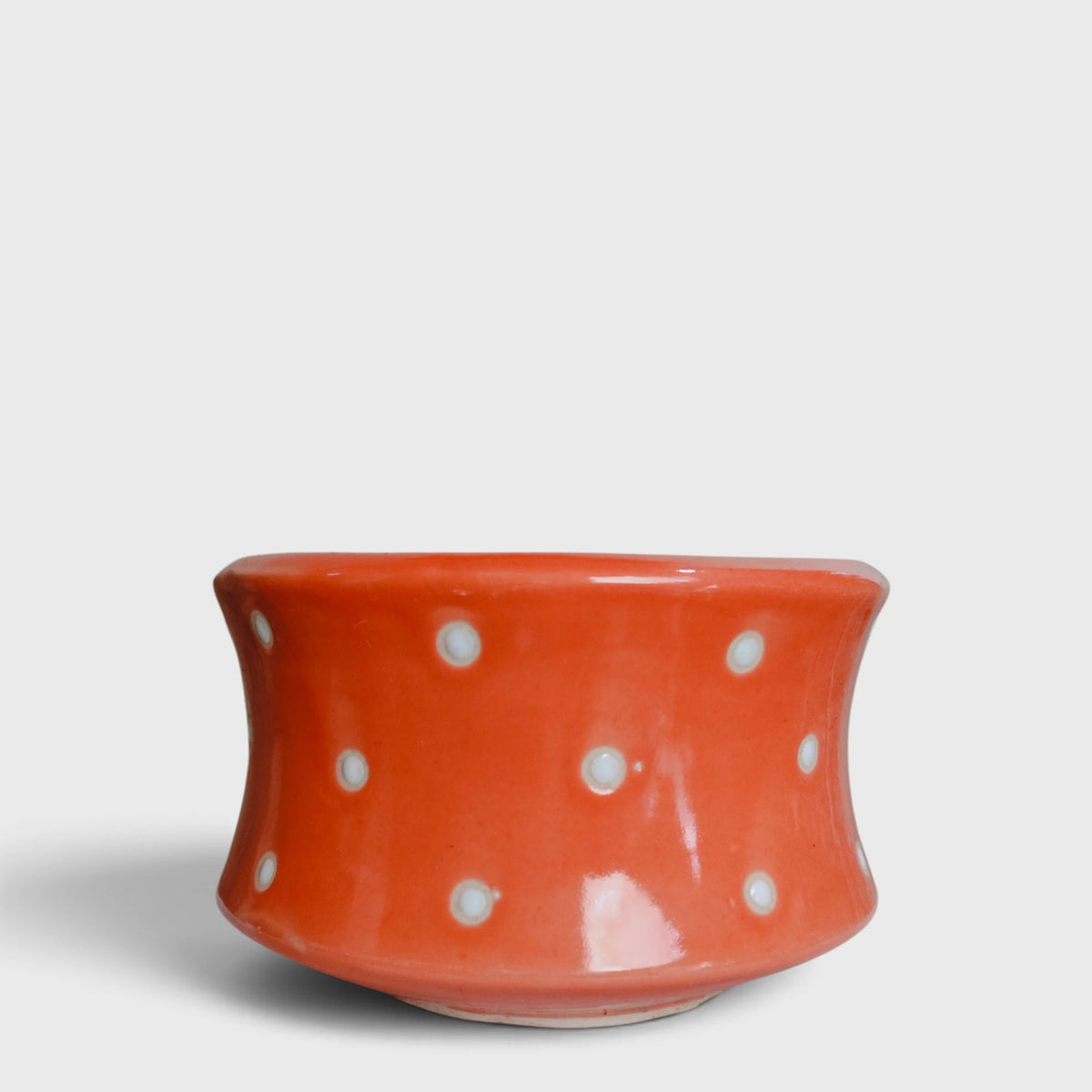 Orange Polka Dot Ceramic Planter with Drainage Hole ( 12×8 cm )