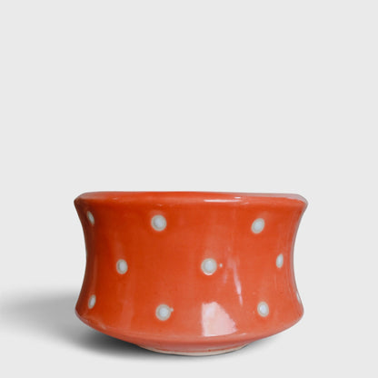 Orange Polka Dot Ceramic Planter with Drainage Hole ( 12×8 cm )