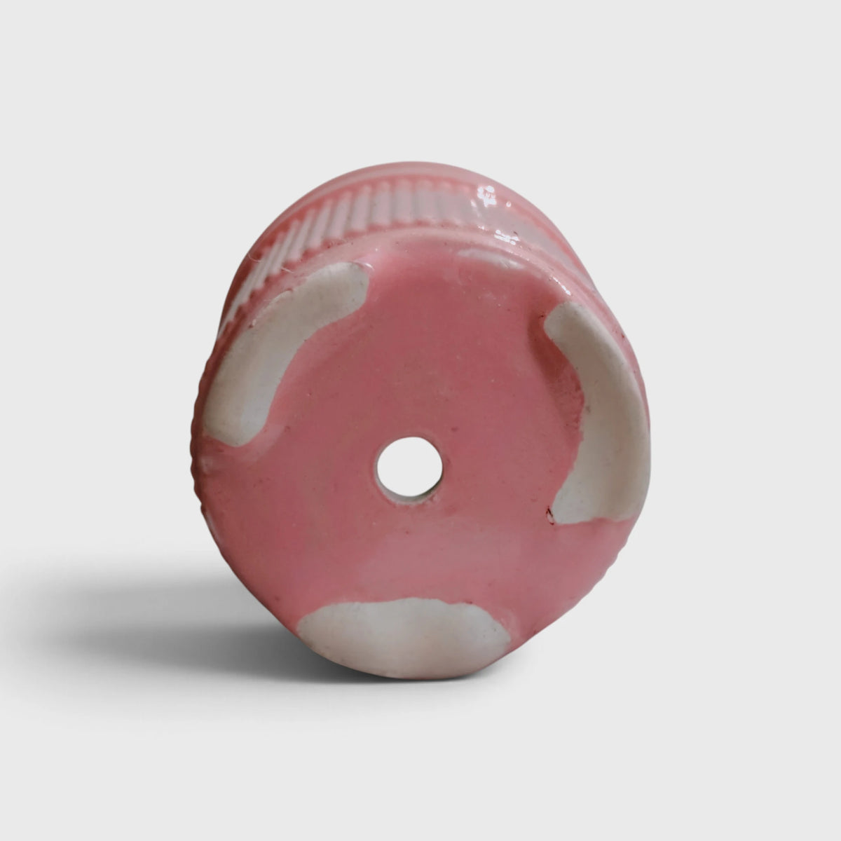 Pink Ribbed Ceramic Planter with Drainage Hole ( 16x19 cm)