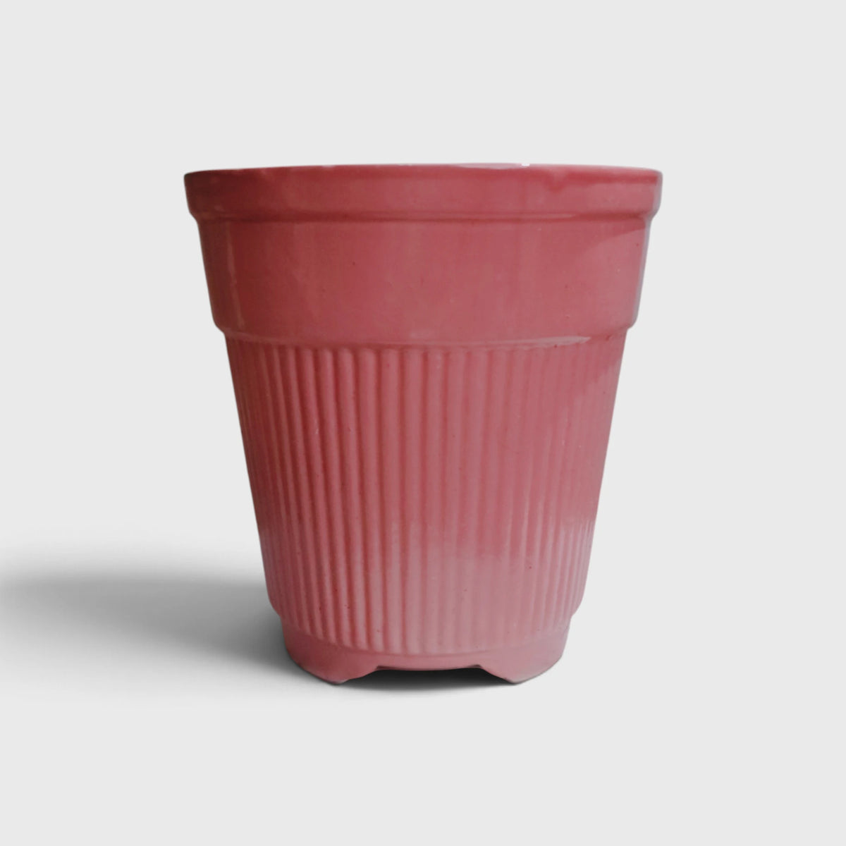 Pink Ribbed Ceramic Planter with Drainage Hole ( 16x19 cm)