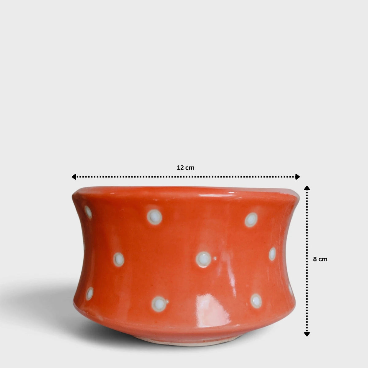 Orange Polka Dot Ceramic Planter with Drainage Hole ( 12×8 cm )
