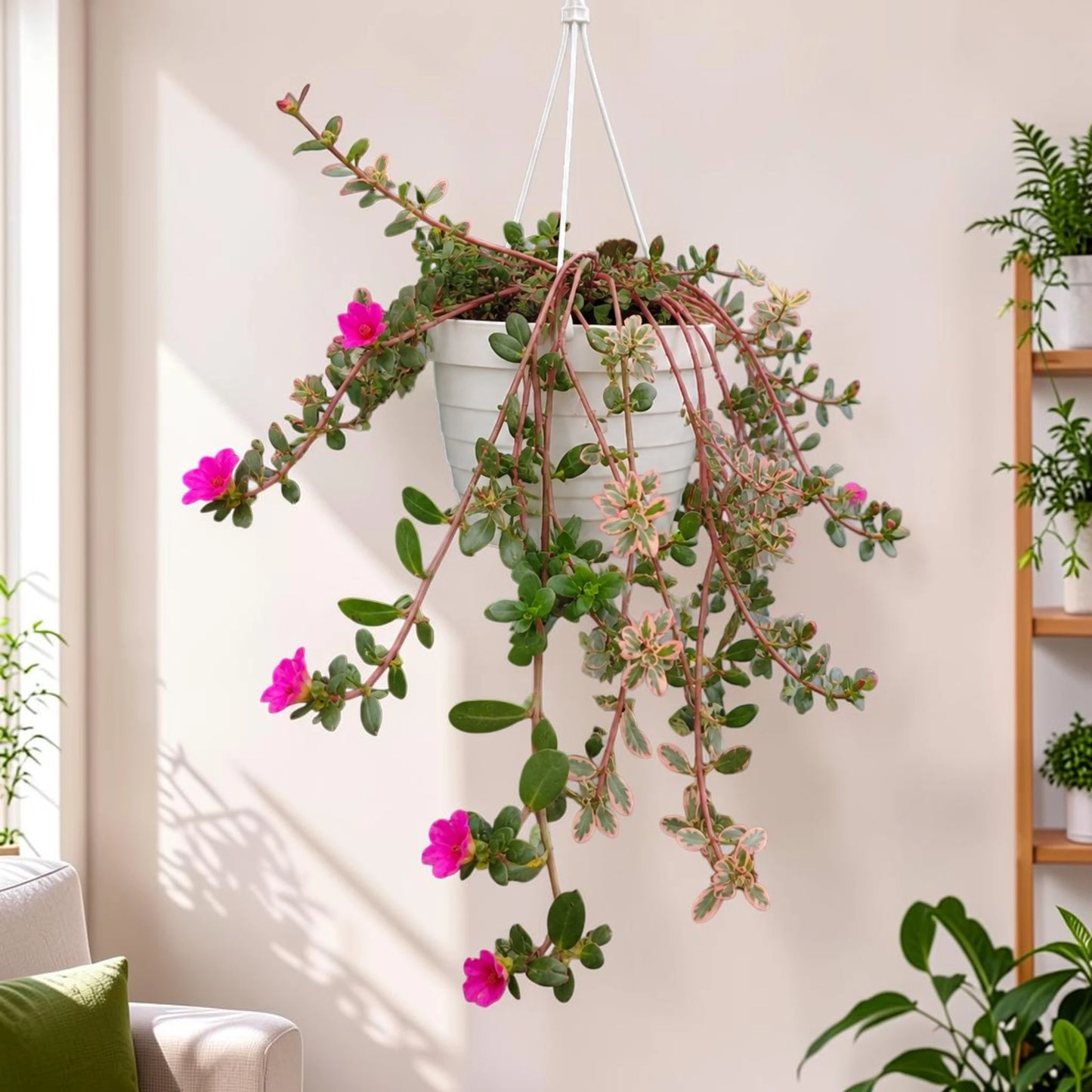 Portulaca oleracea 'Variegata' – Variegated Purslane Hanging Plant