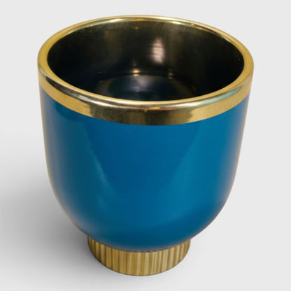 Aurelius Round Ceramic Planter – Blue & Gold Finish (6×6.5 in) | Imported Ceramic Pots