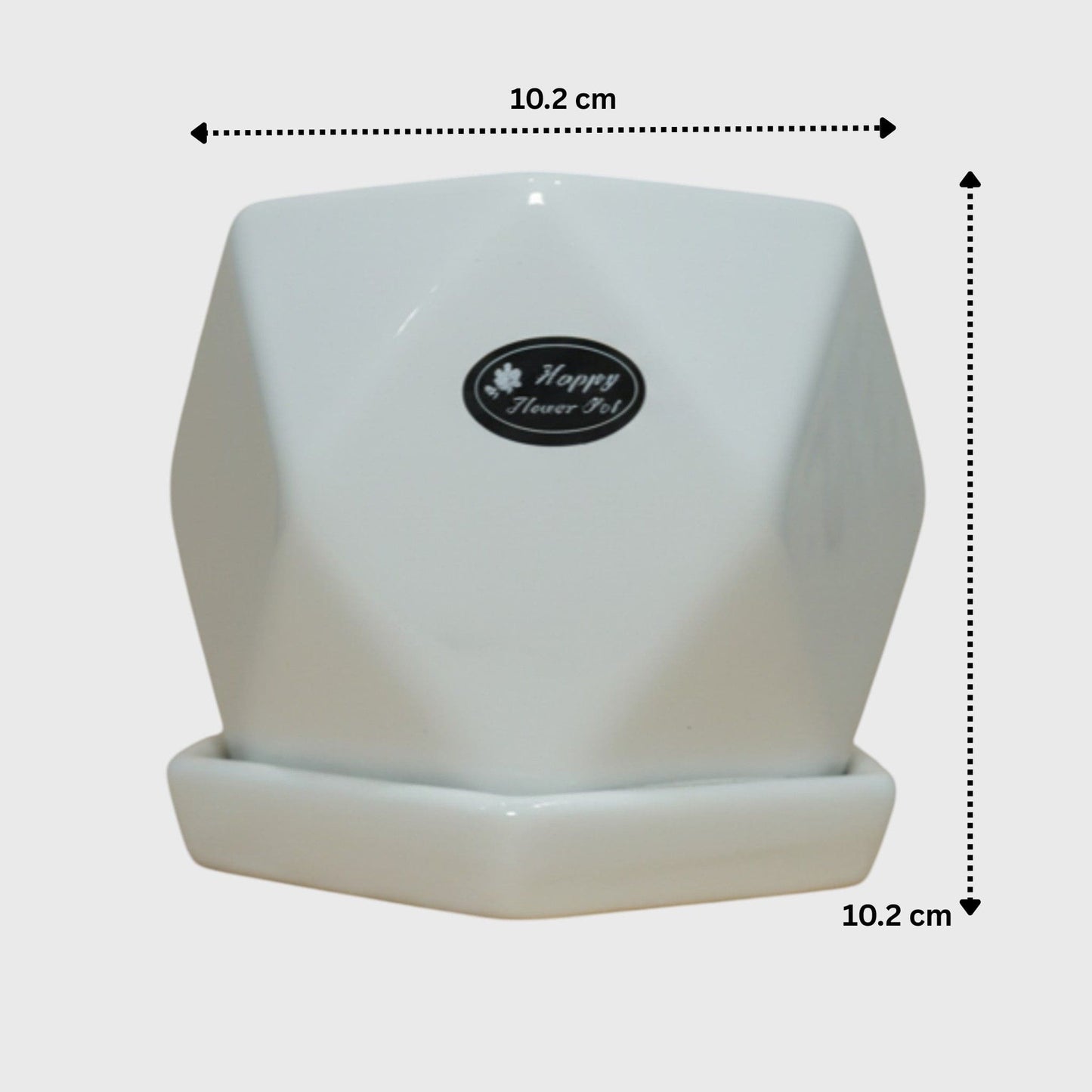 White Geometric Ceramic Plant Pot with Matching Saucer – 4x4 Inch