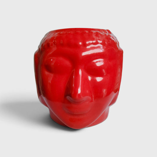 Red Buddha Face Ceramic Planter – Peaceful Living Room Flower Pot ( 10×17 cm )