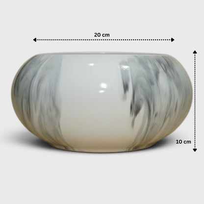 Bagiyaa Marbela Ceramic Bowl Planter – Marble Effect (8×4 in)