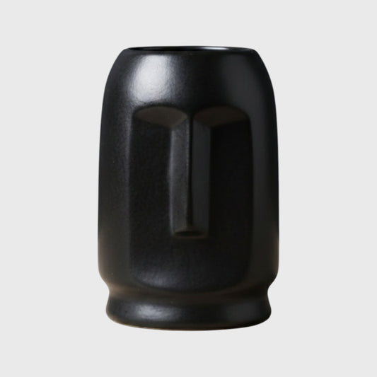 Purezento Viso Black Ceramic Face Vase – Matte Finish (3×5.7 in)