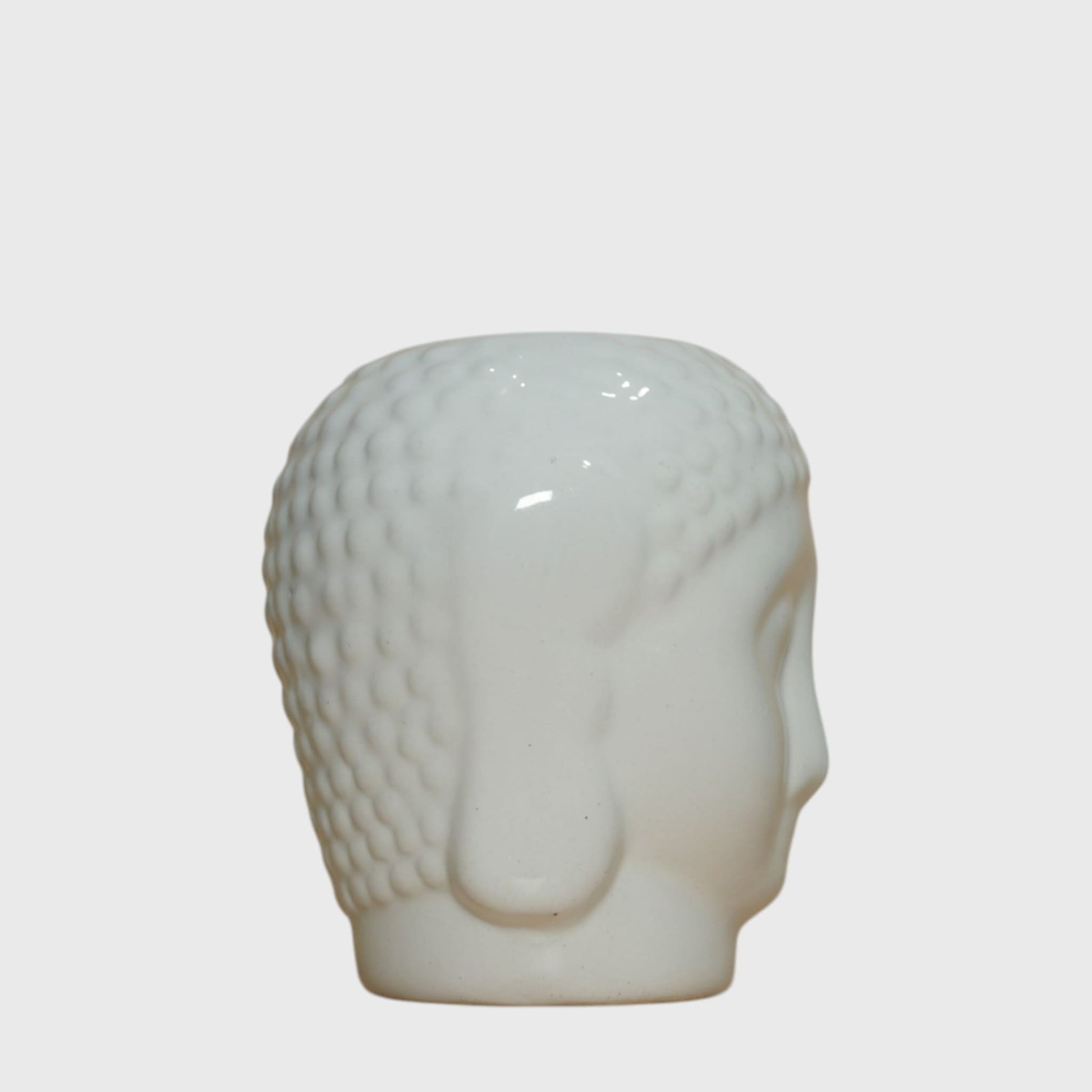 White Buddha Head Ceramic Planter  – (3×5 in) With Drainage Hole