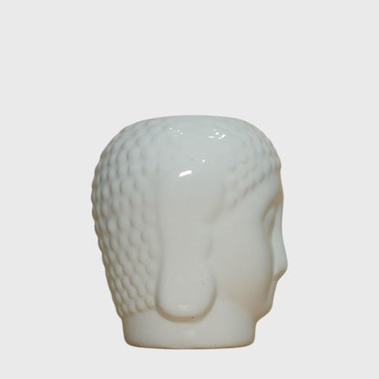 White Buddha Head Ceramic Planter  – (3×5 in) With Drainage Hole