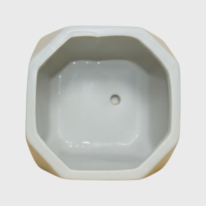 Light Gray Geometric Ceramic Planter with Drainage Tray (4×4 in)