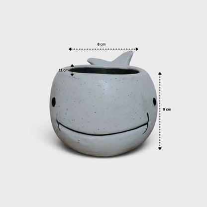 White Fish-Shaped Ceramic Planter (8 × 9 cm)
