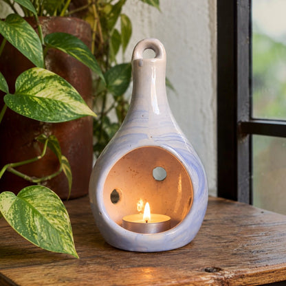 Ceramic Hanging Pod Air Plant Holder & Tea Light Holder ( 22 x 8 cm )