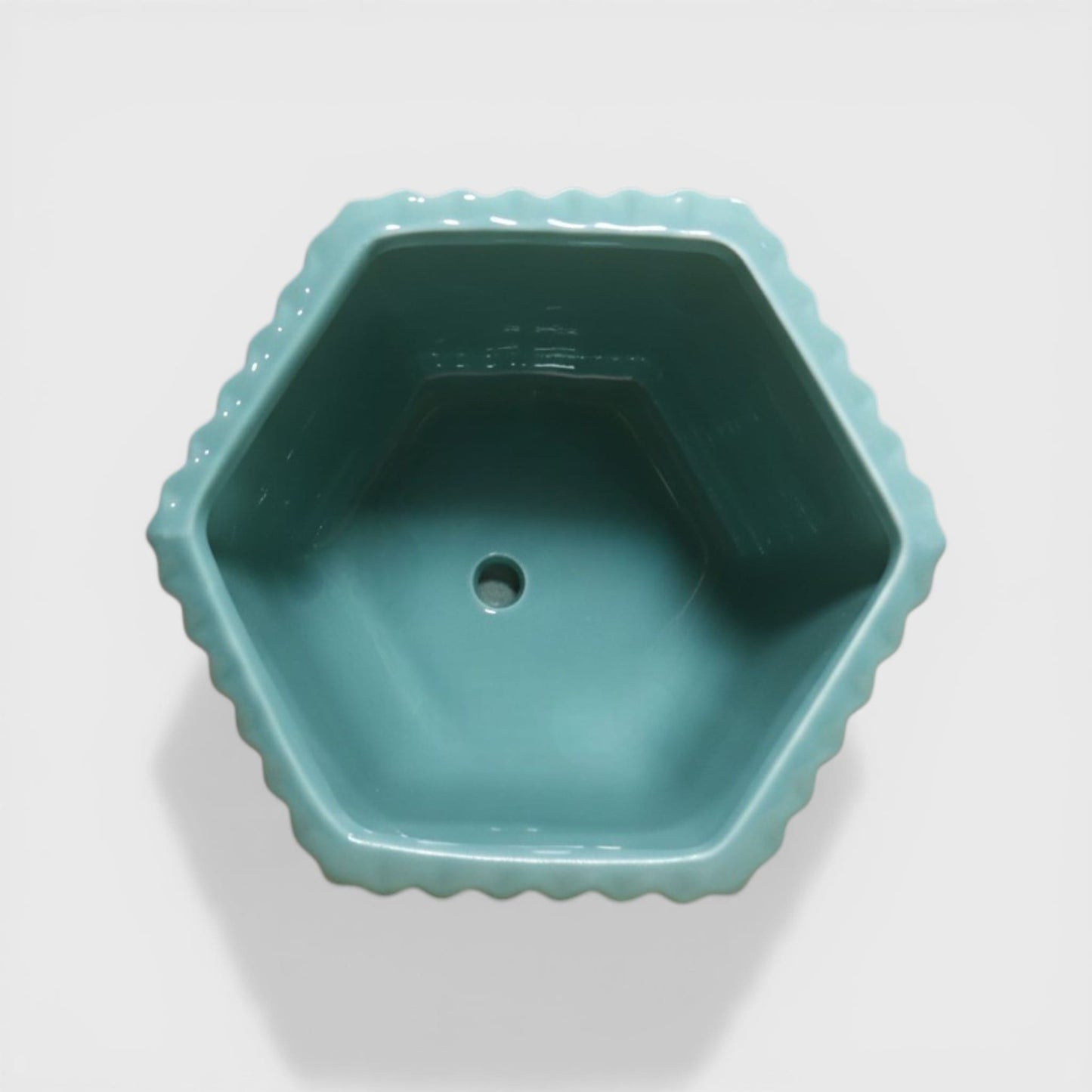 Glossy Ribbed Ceramic Planter Pot with Saucer – Teal Green 4 x 4 Inch