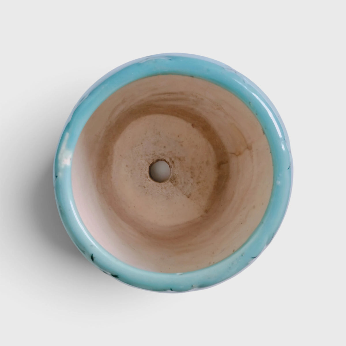 Teal Football Shaped Ceramic Flower Pot with Drainage Hole ( 10×11 cm )