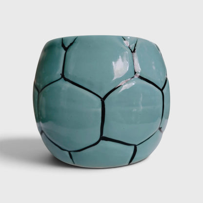 Teal Football Shaped Ceramic Flower Pot with Drainage Hole ( 10×11 cm )