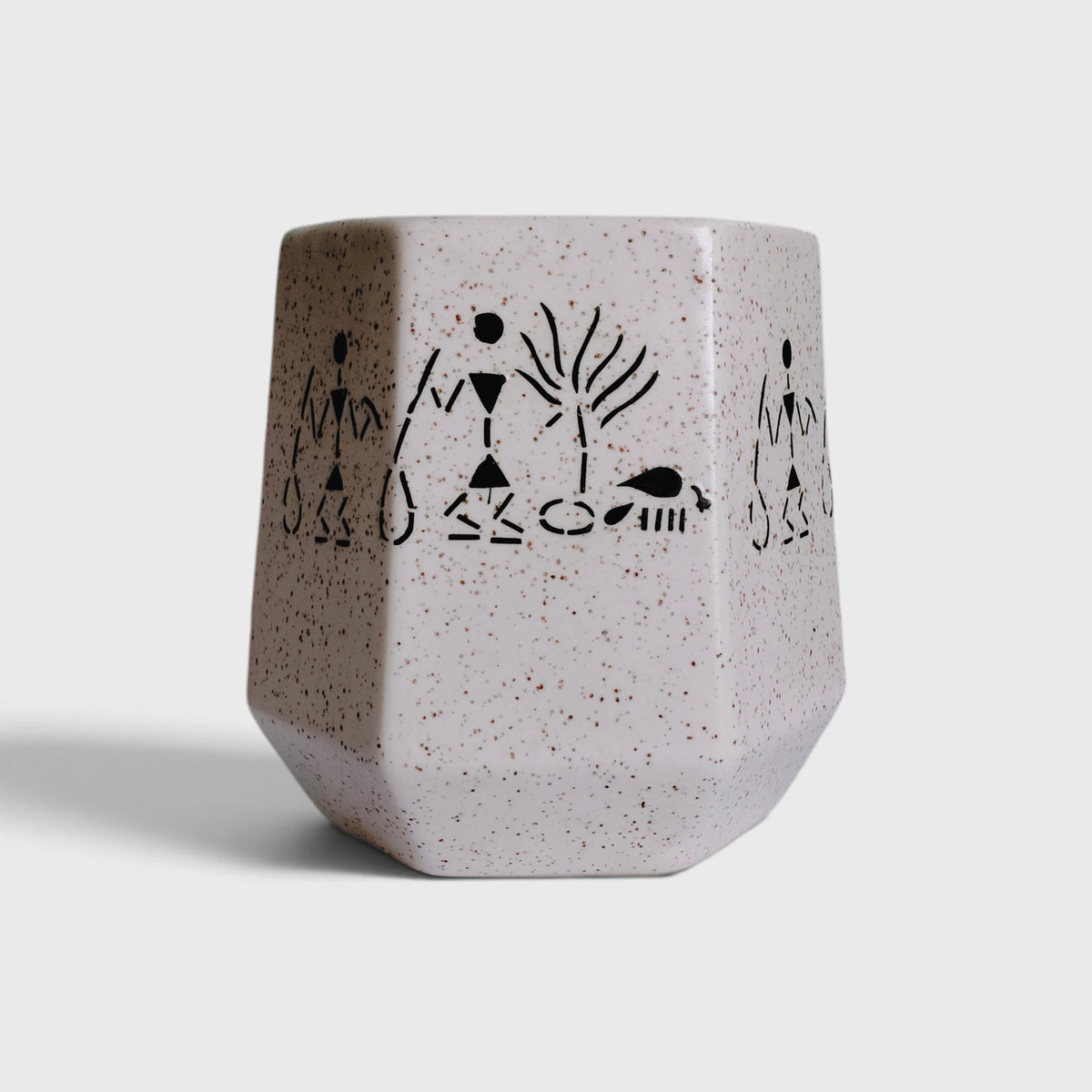 Warli Tribal Art Speckled Ceramic Planter with Drainage Hole ( 11x12 cm )