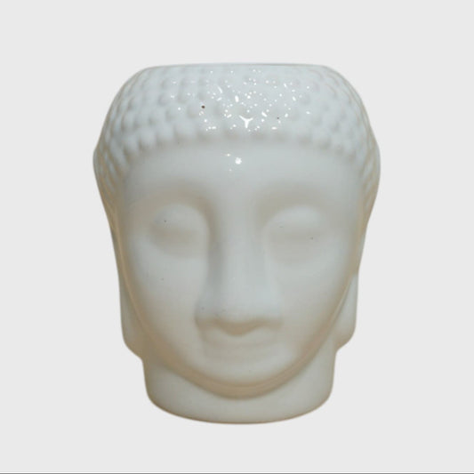 White Buddha Head Ceramic Planter  – (3×5 in) With Drainage Hole
