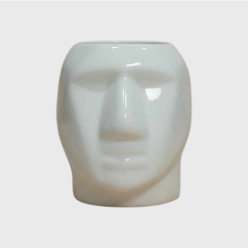 White Ceramic Head Planter (3×4.4 in, Drainage)