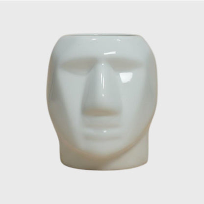 White Ceramic Head Planter (3×4.4 in, Drainage)