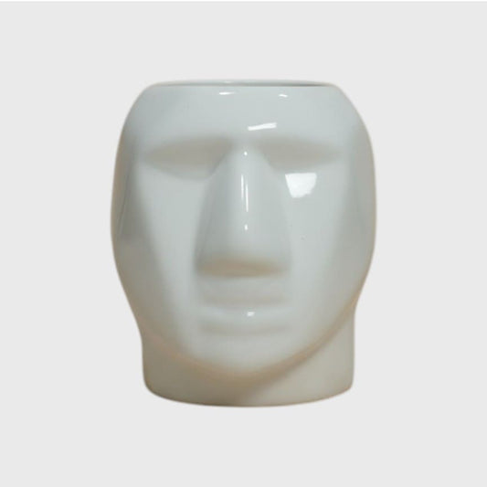 White Ceramic Head Planter (3×4.4 in, Drainage)