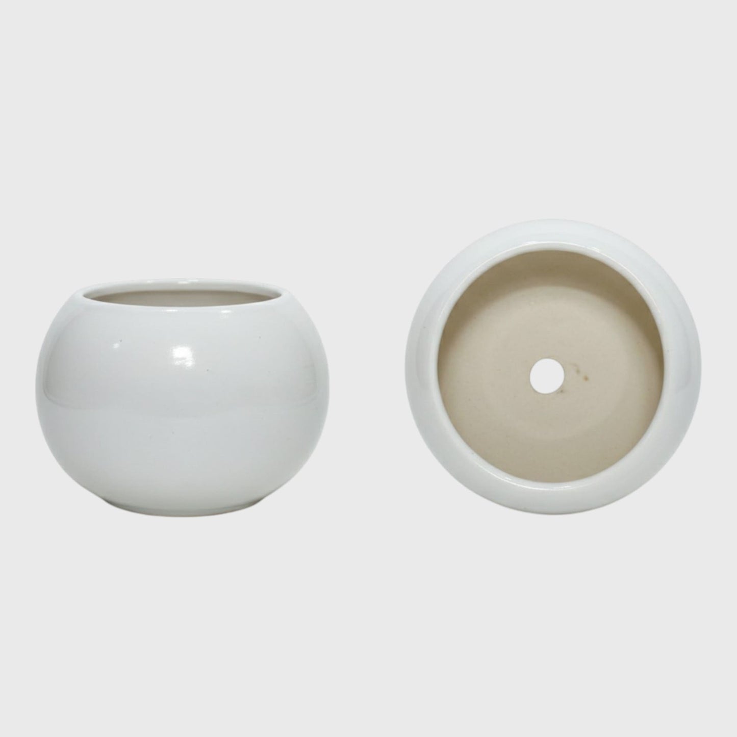 White Round Glossy Ceramic Planter Pot – 3x3 Inch with Drainage Hole