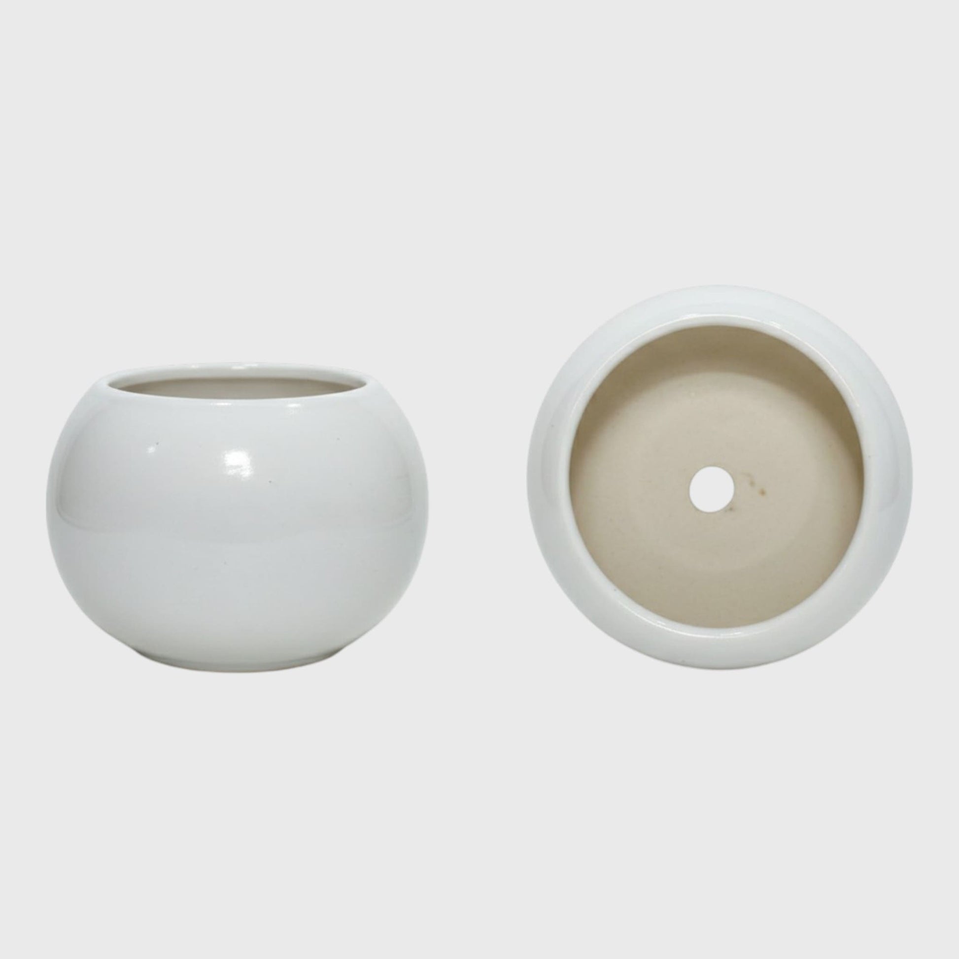 White Round Glossy Ceramic Planter Pot – 3x3 Inch with Drainage Hole