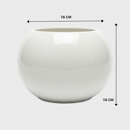 White Round Glossy Ceramic Planter Pot – 3x3 Inch with Drainage Hole