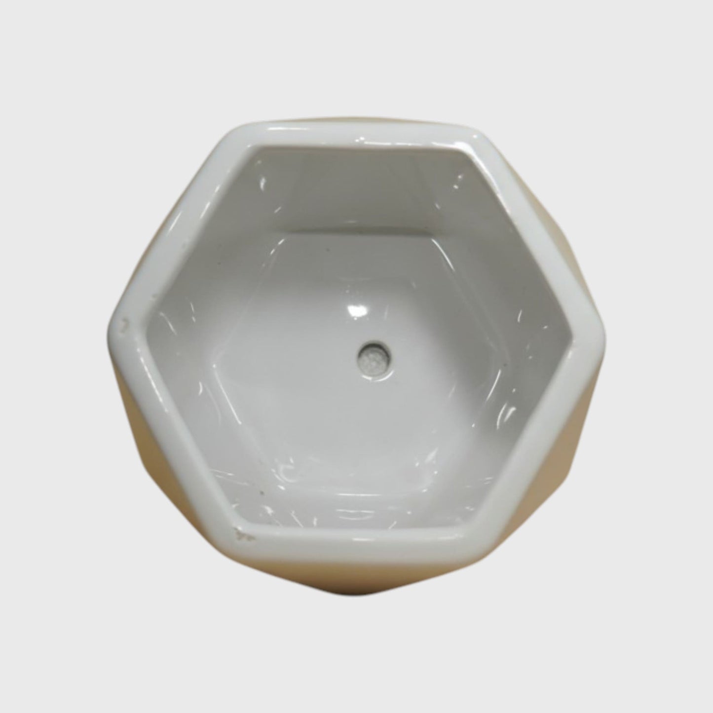 White Geometric Ceramic Plant Pot with Matching Saucer – 4x4 Inch