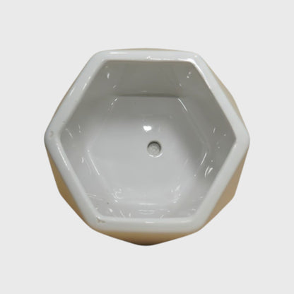 White Geometric Ceramic Plant Pot with Matching Saucer – 4x4 Inch