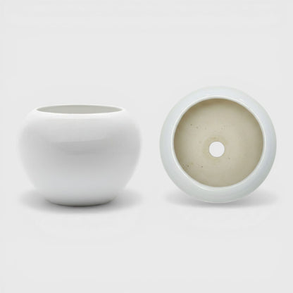Apple-Shaped White Ceramic Planter with Drainage (3×3 in)