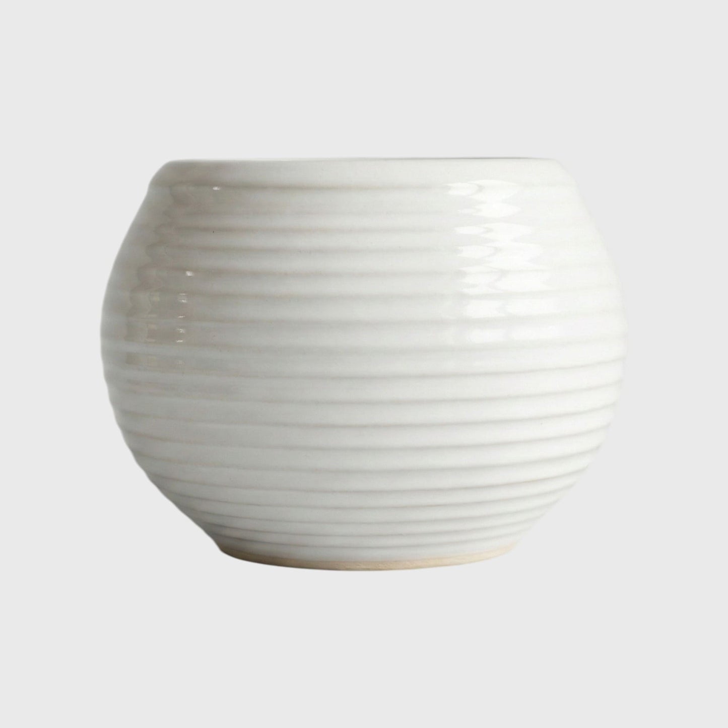 White Ribbed Round Ceramic Planter Pot – 3x3 Inch with Drainage Hole