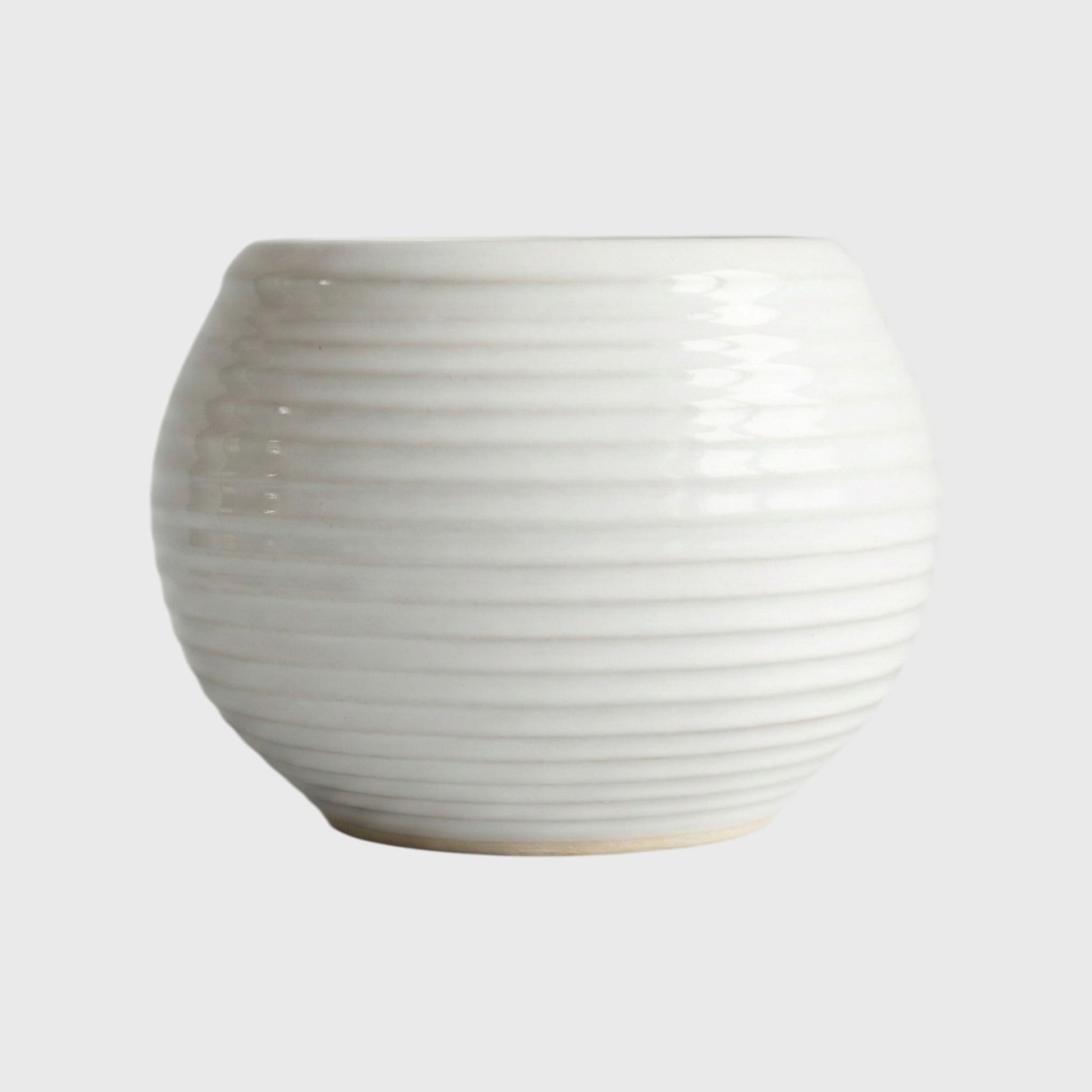 White Ribbed Round Ceramic Planter Pot – 3x3 Inch with Drainage Hole