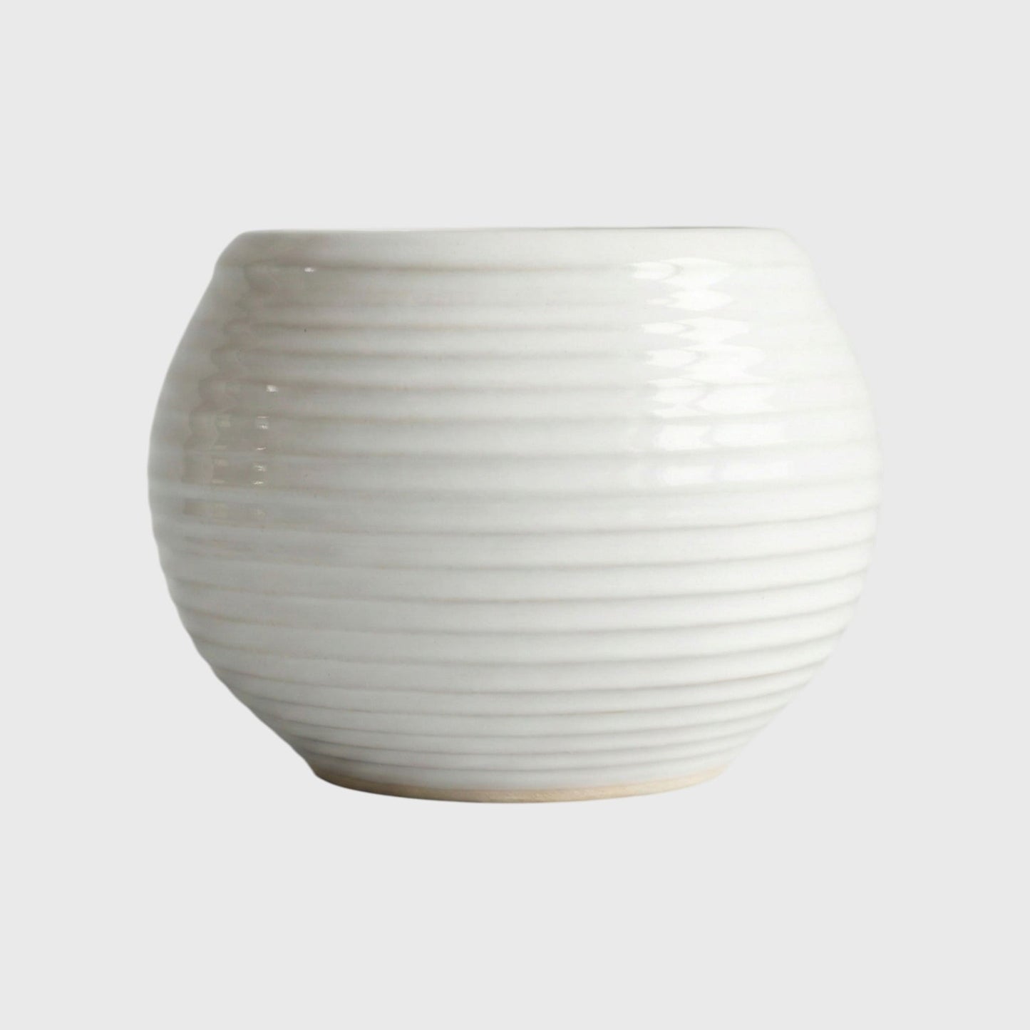 White Ribbed Round Ceramic Planter Pot – 3x3 Inch with Drainage Hole