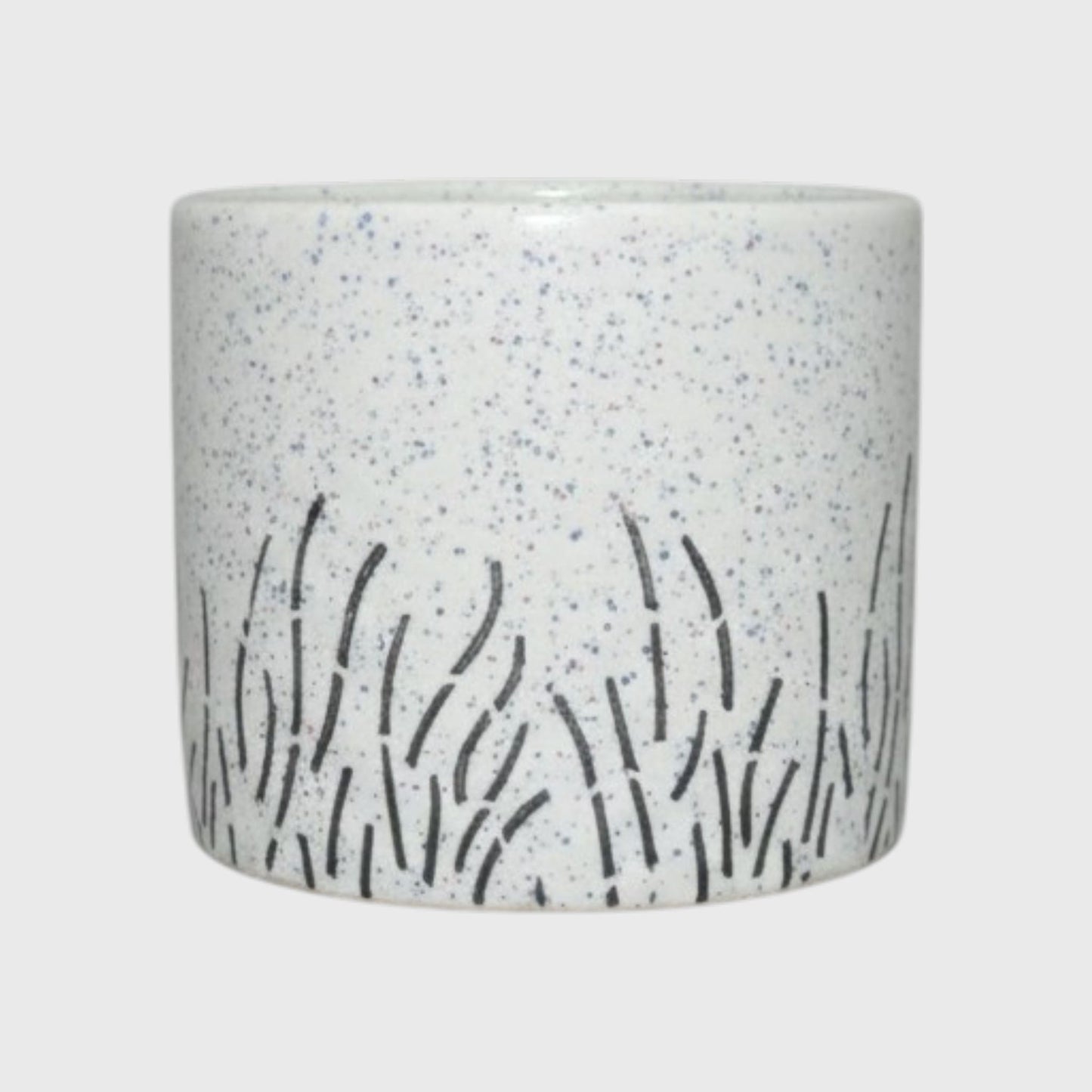 White Speckled Ceramic Planter – Black Grass Design with Drainage Hole (4×3.3 in)