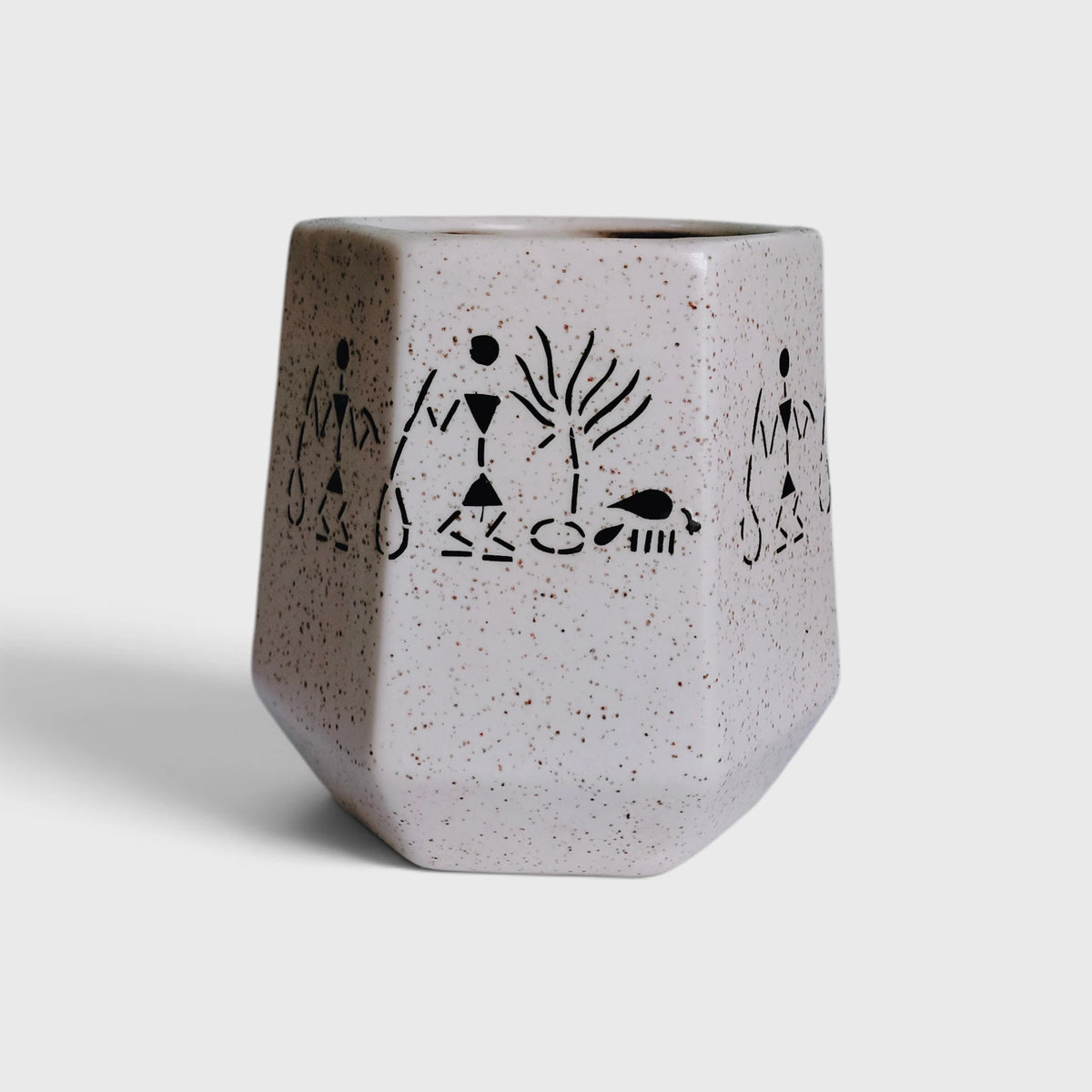 Warli Tribal Art Speckled Ceramic Planter with Drainage Hole ( 11x12 cm )