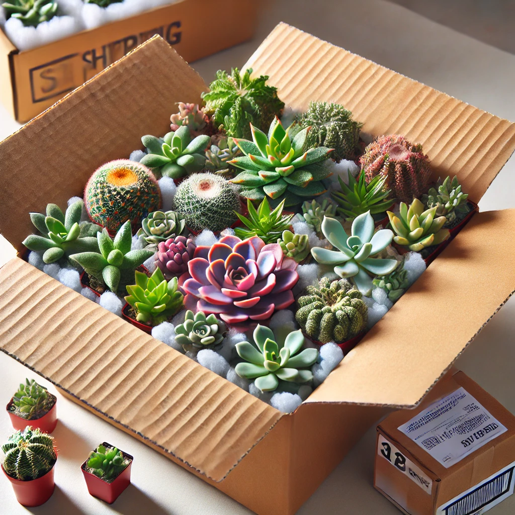 Succulents packed securely in a box, ready for shipping, symbolizing abundance.